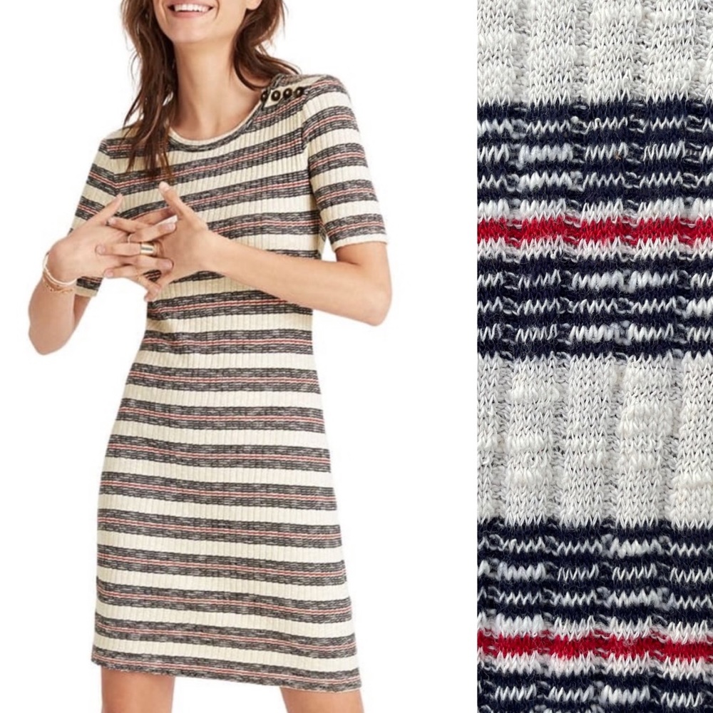 Madewell Striped Ribbed Knit Mini Dress Stretch Red White Blue Bodycon